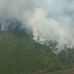 Foto udara salah satu area dampak kebakaran hutan dan lahan (karhutla) di Provinsi Riau